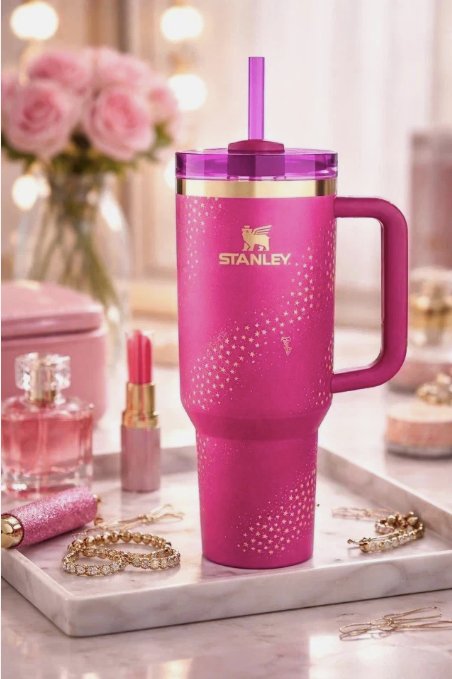 Barbie x Stanley 40oz Tumbler Pink Star Limited Edition Handle thumbnail 2